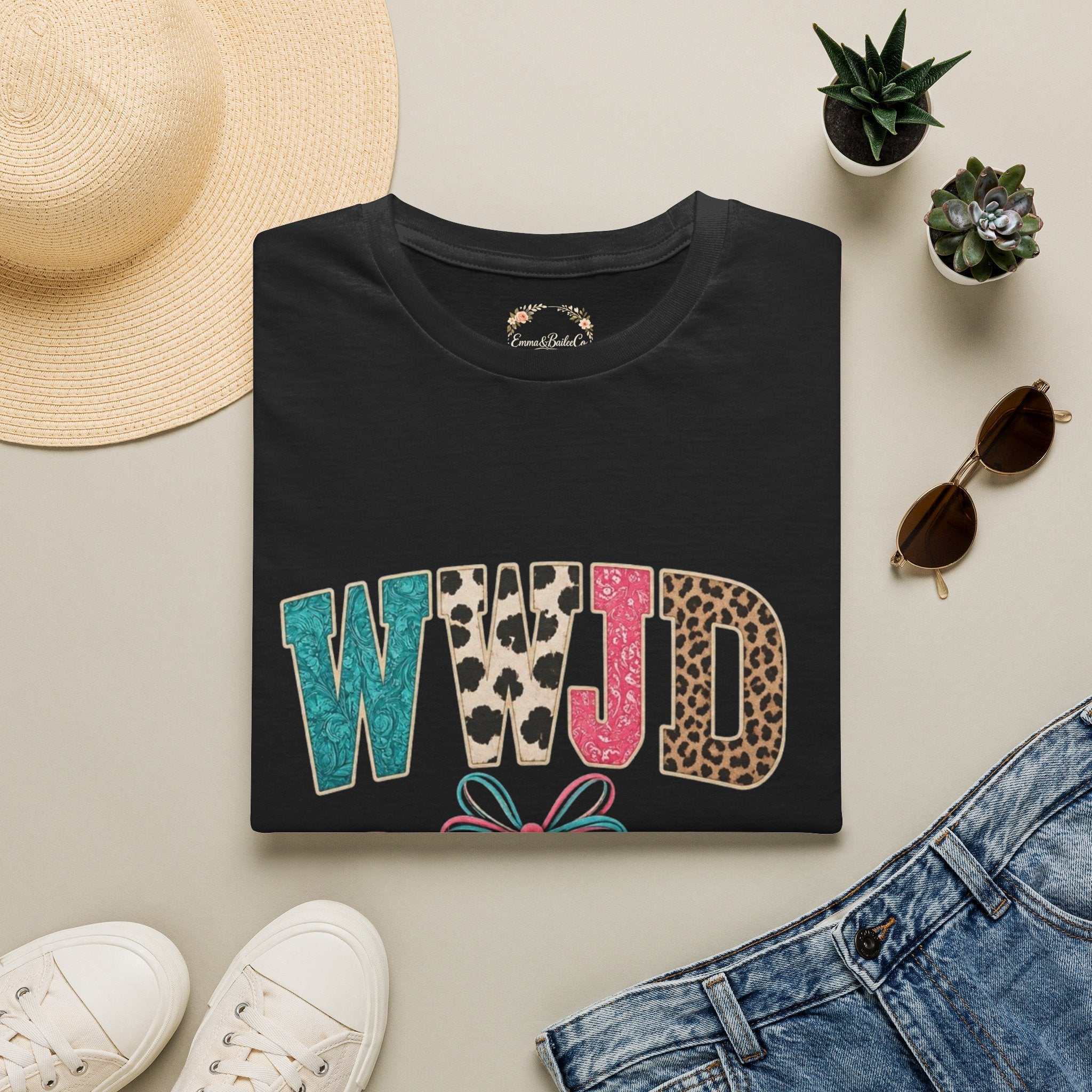 WWJD Leopard & Teal Graphic T-Shirt — Vintage Bow Faith Tee