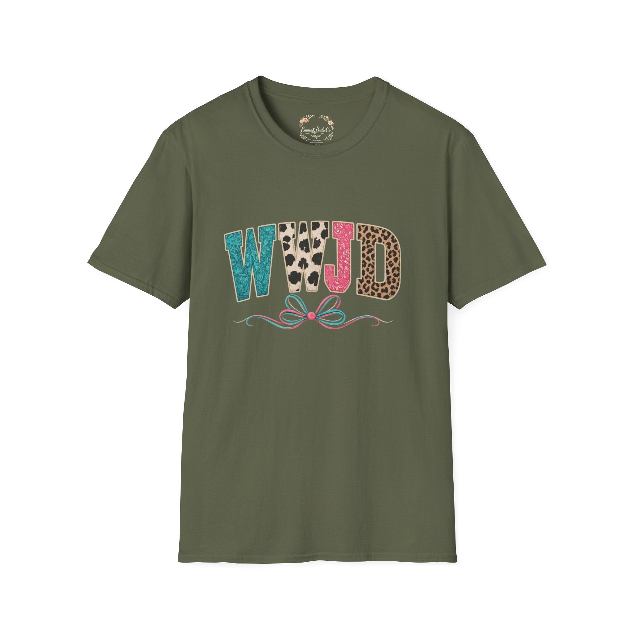 WWJD Leopard & Teal Graphic T-Shirt — Vintage Bow Faith Tee