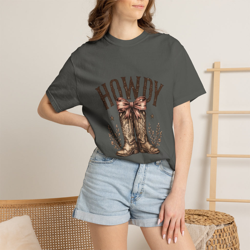 Howdy Cowboy Boots T-Shirt — Western Graphic Tee with Bow