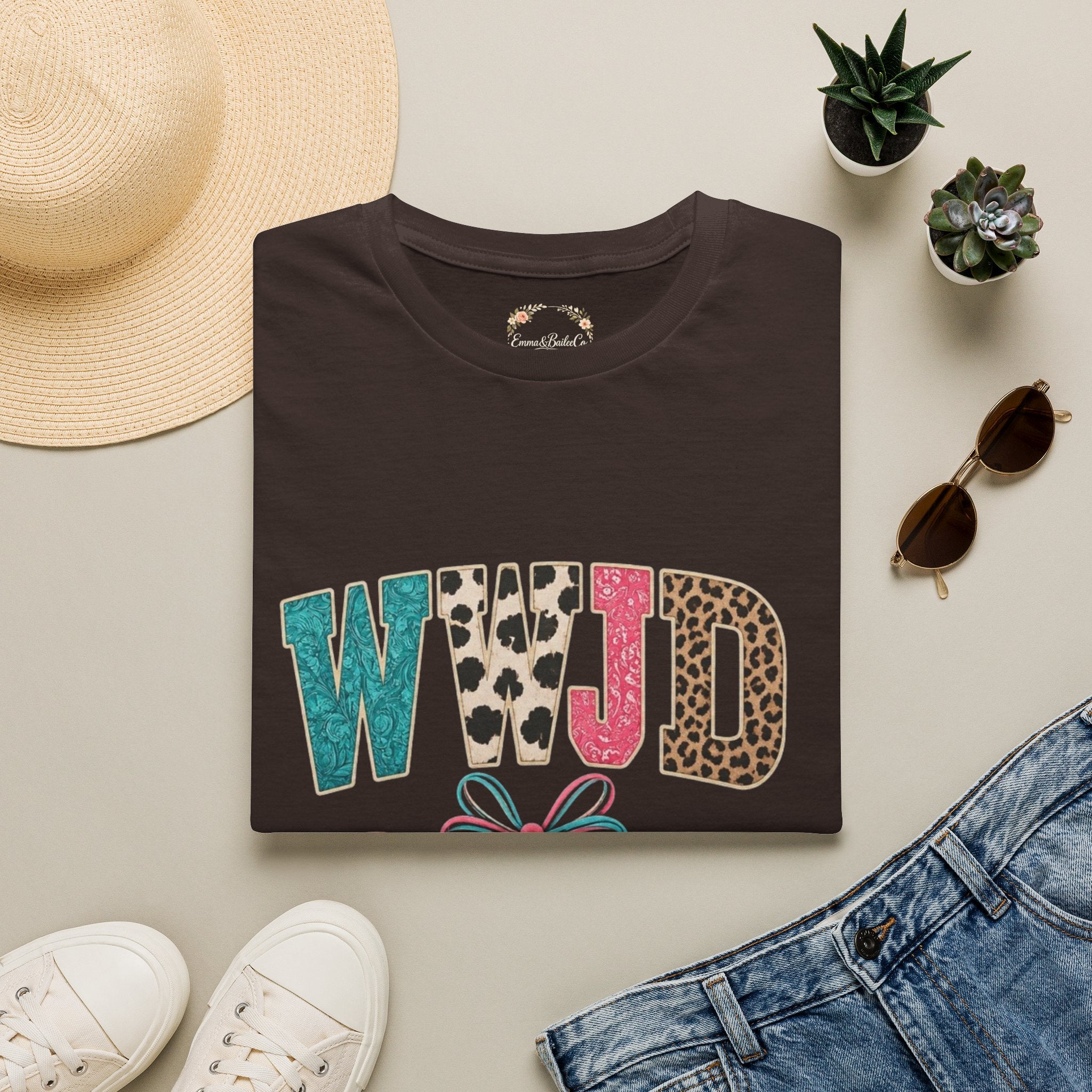WWJD Leopard & Teal Graphic T-Shirt — Vintage Bow Faith Tee