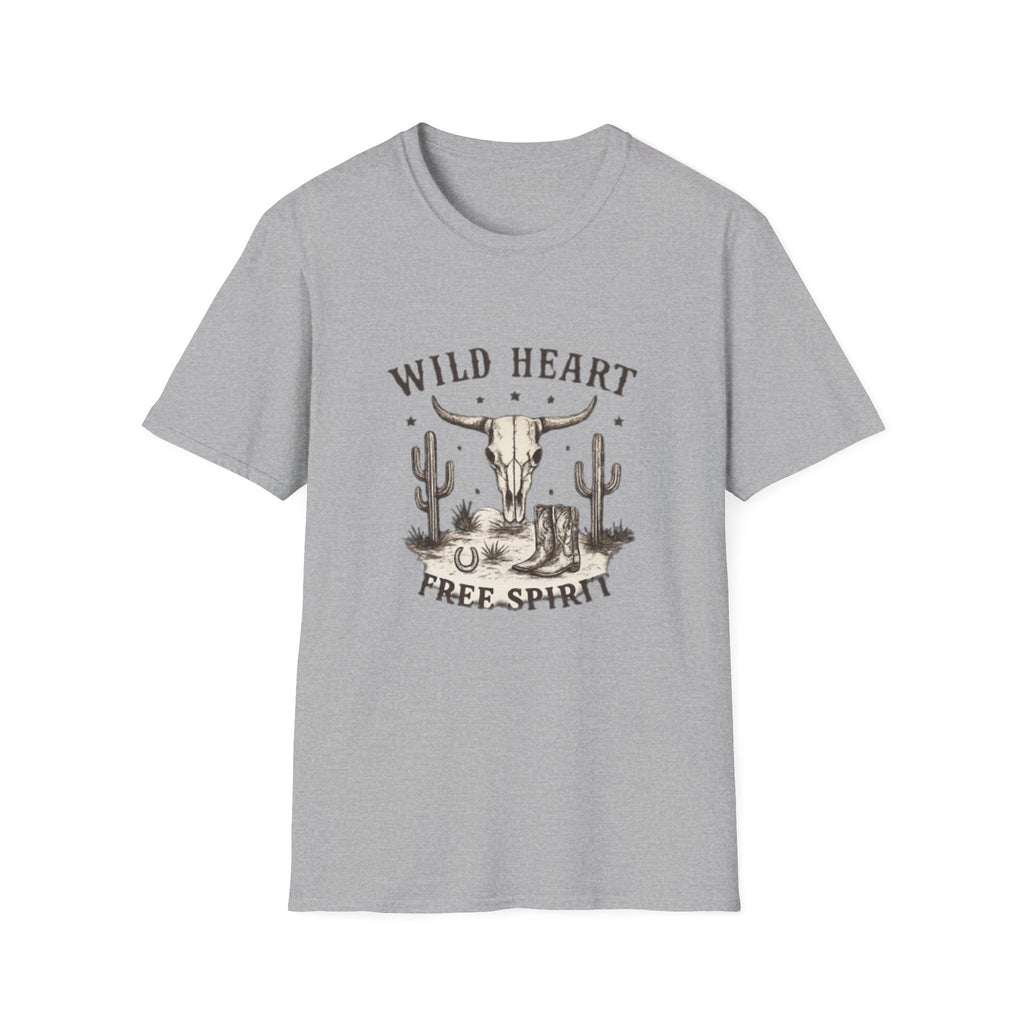 Wild Heart Skull T-Shirt – Western Cactus 'Free Spirit' Graphic Tee
