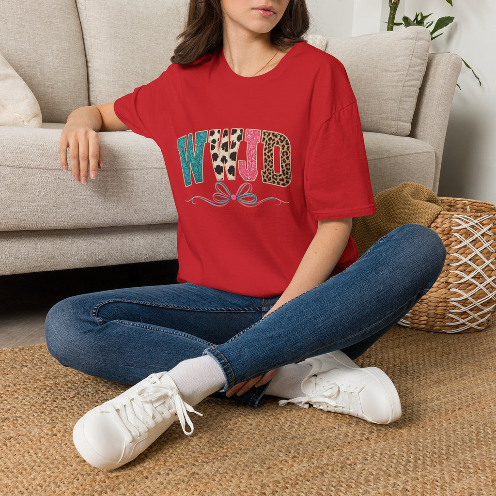 WWJD Leopard & Teal Graphic T-Shirt — Vintage Bow Faith Tee