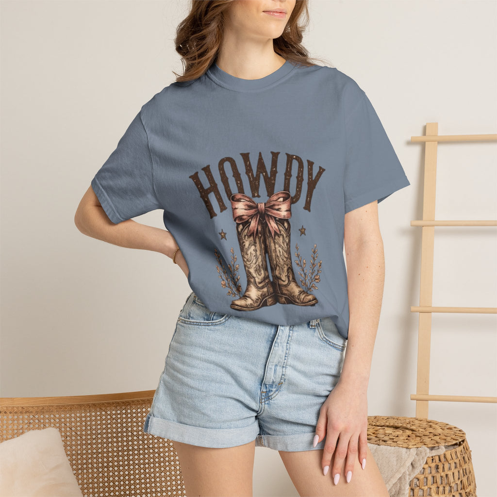 Howdy Cowboy Boots T-Shirt — Western Graphic Tee with Bow