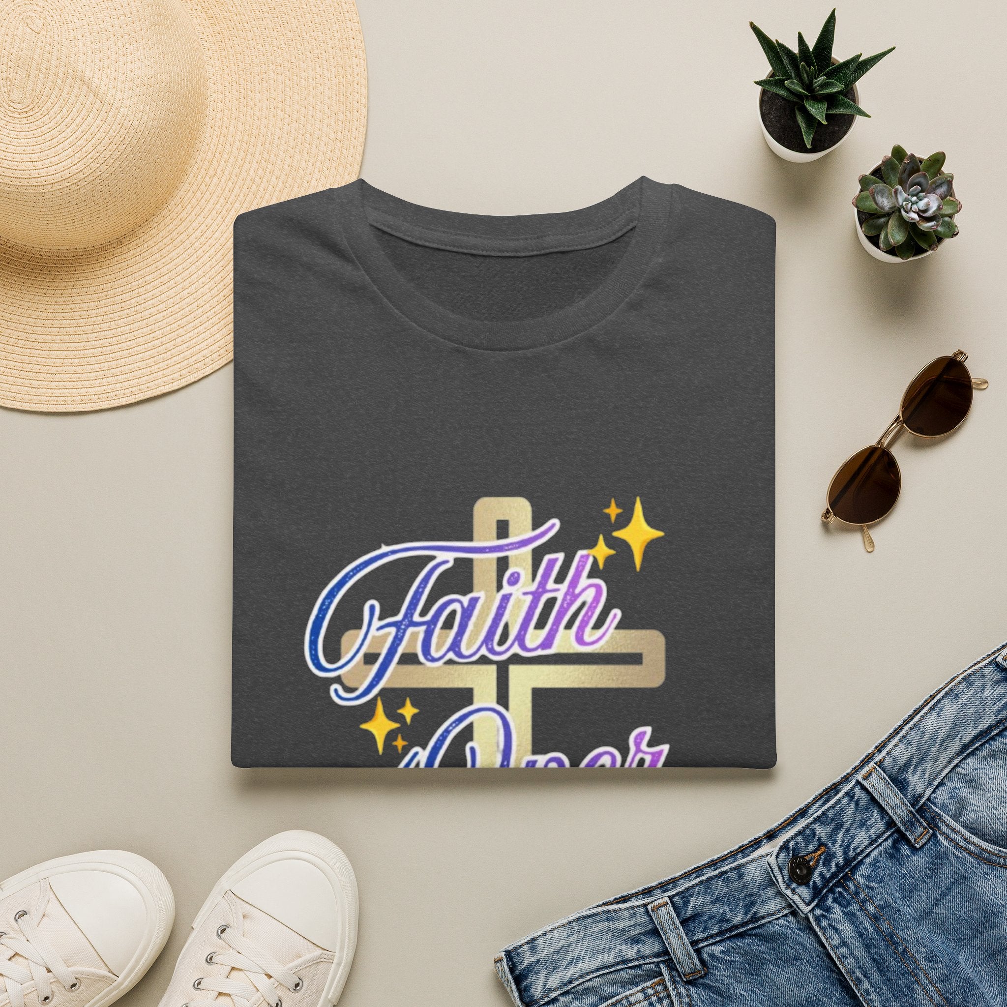 Faith Over Fear T-Shirt — Inspirational Christian Cross Tee