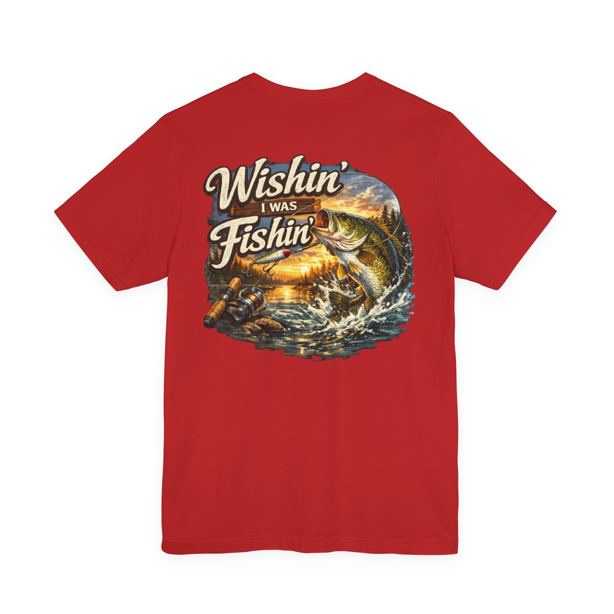 Fishing T-Shirt — "Wishin I Was Fishin" Vintage Bass Graphic