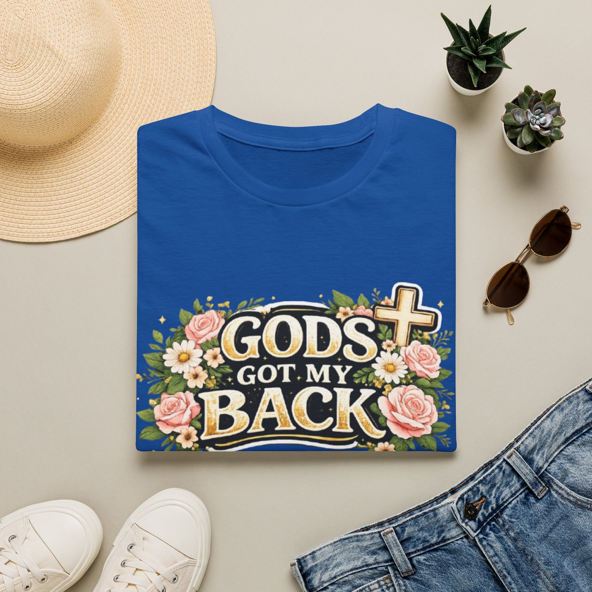 Faith T-Shirt — "God's Got My Back" Floral Cross Christian Tee