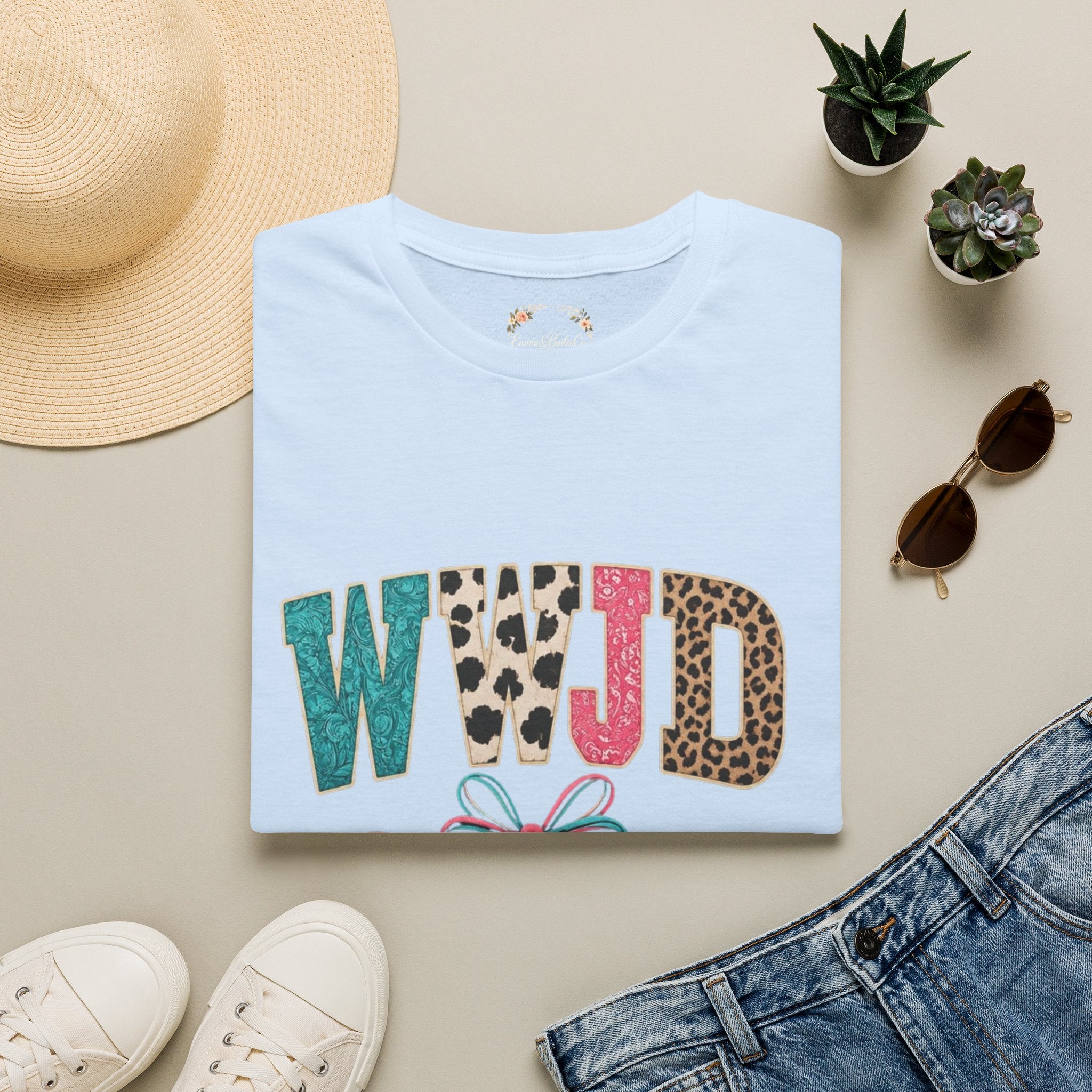 WWJD Leopard & Teal Graphic T-Shirt — Vintage Bow Faith Tee