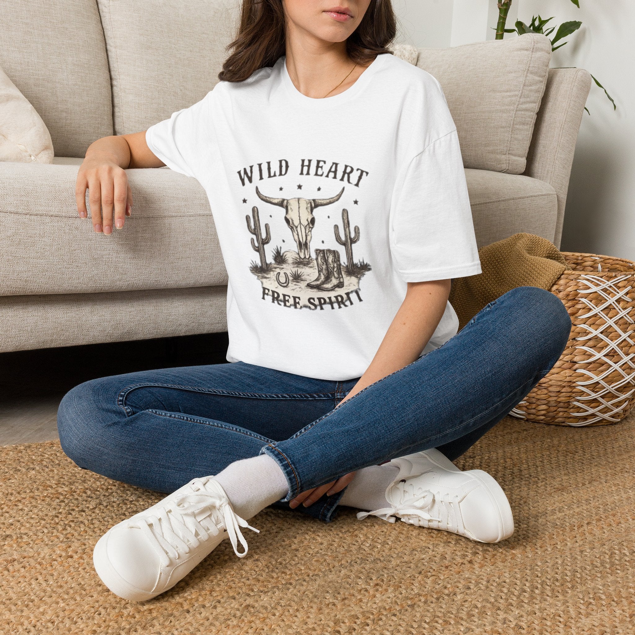 Wild Heart Skull T-Shirt – Western Cactus 'Free Spirit' Graphic Tee