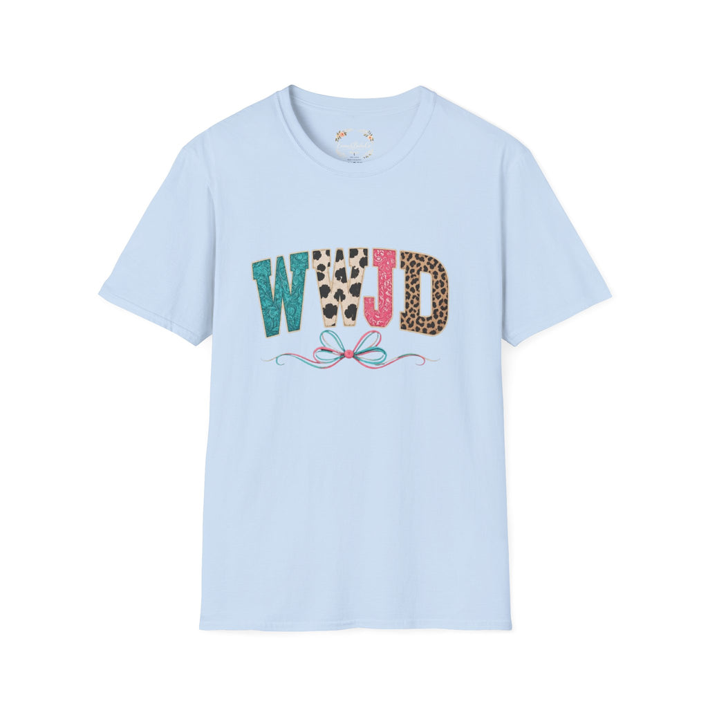 WWJD Leopard & Teal Graphic T-Shirt — Vintage Bow Faith Tee