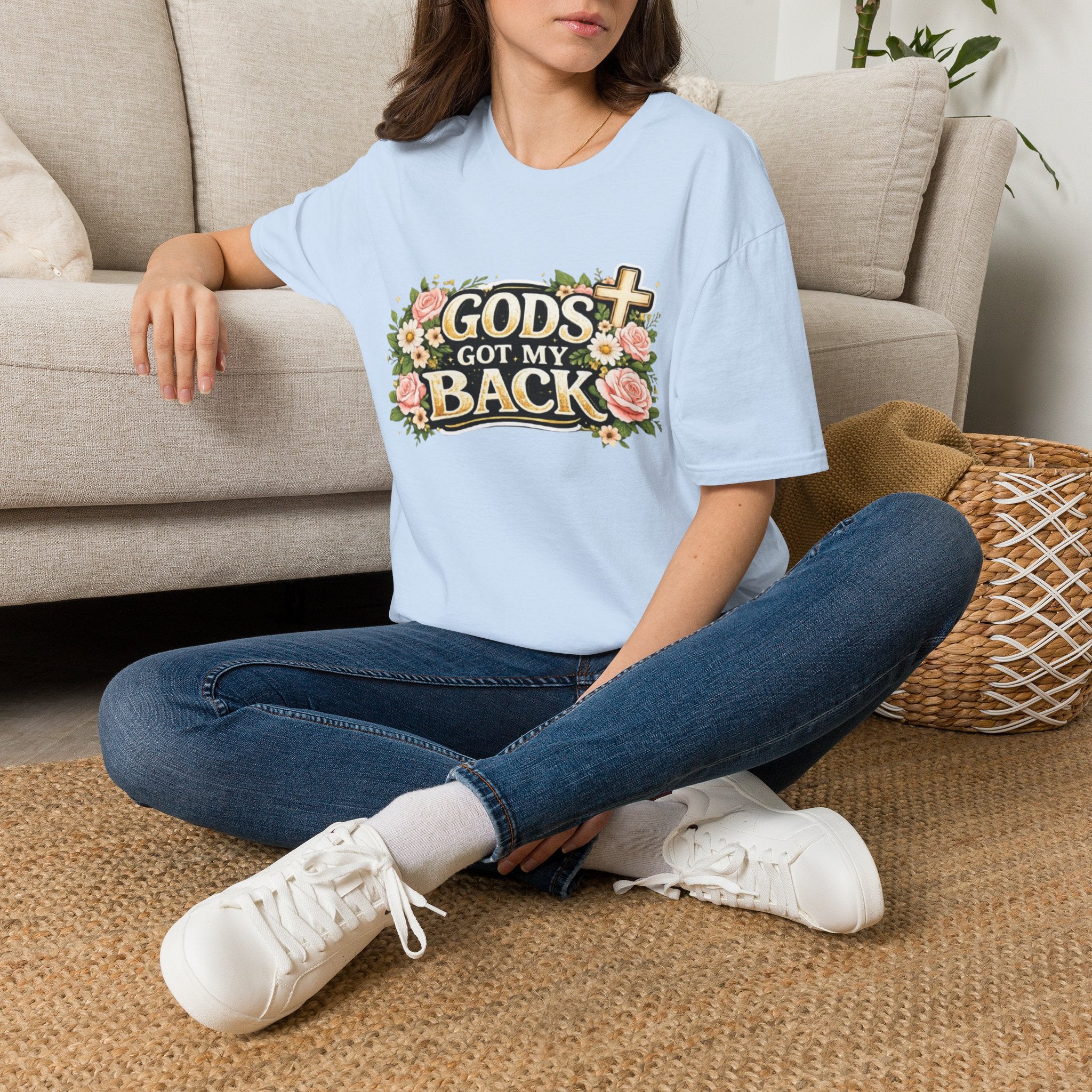 Faith T-Shirt — "God's Got My Back" Floral Cross Christian Tee