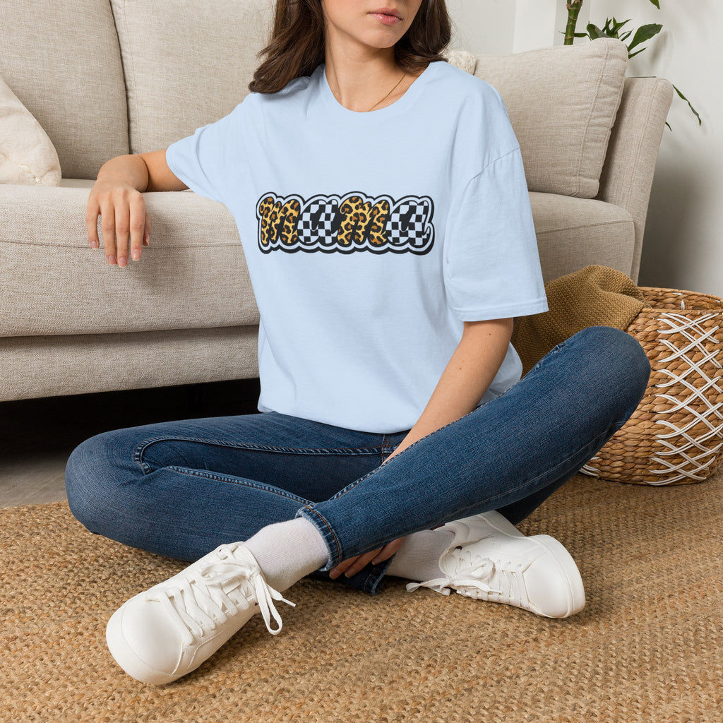 T-Shirt — 'Mama' Leopard & Checkerboard Retro Graphic Tee