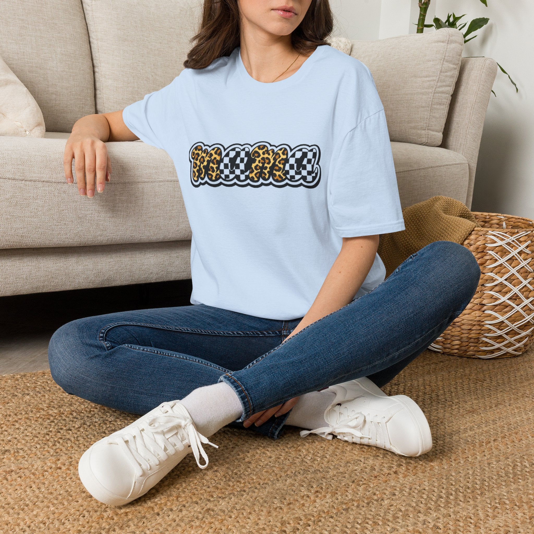 T-Shirt — 'Mama' Leopard & Checkerboard Retro Graphic Tee