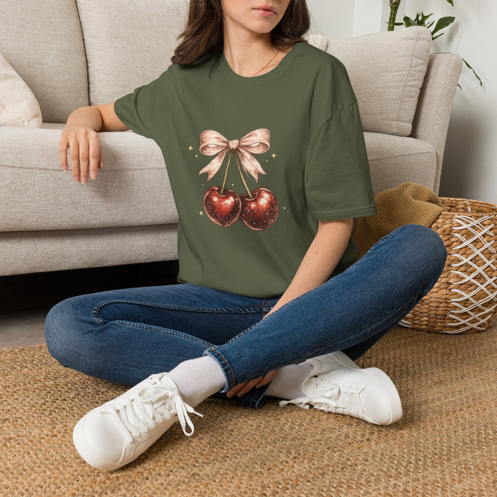 Cherry Bow T-Shirt — Cute Vintage Cherries Graphic
