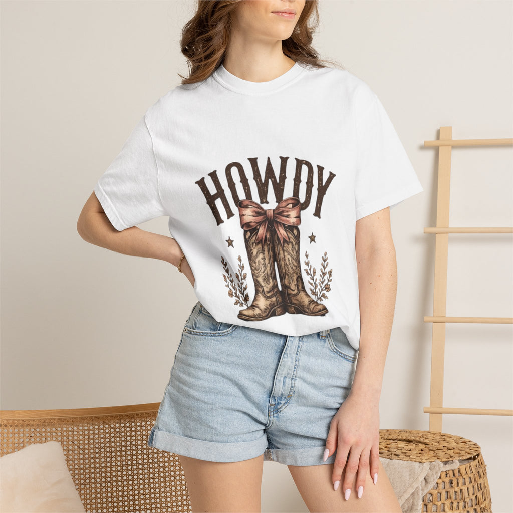 Howdy Cowboy Boots T-Shirt — Western Graphic Tee with Bow
