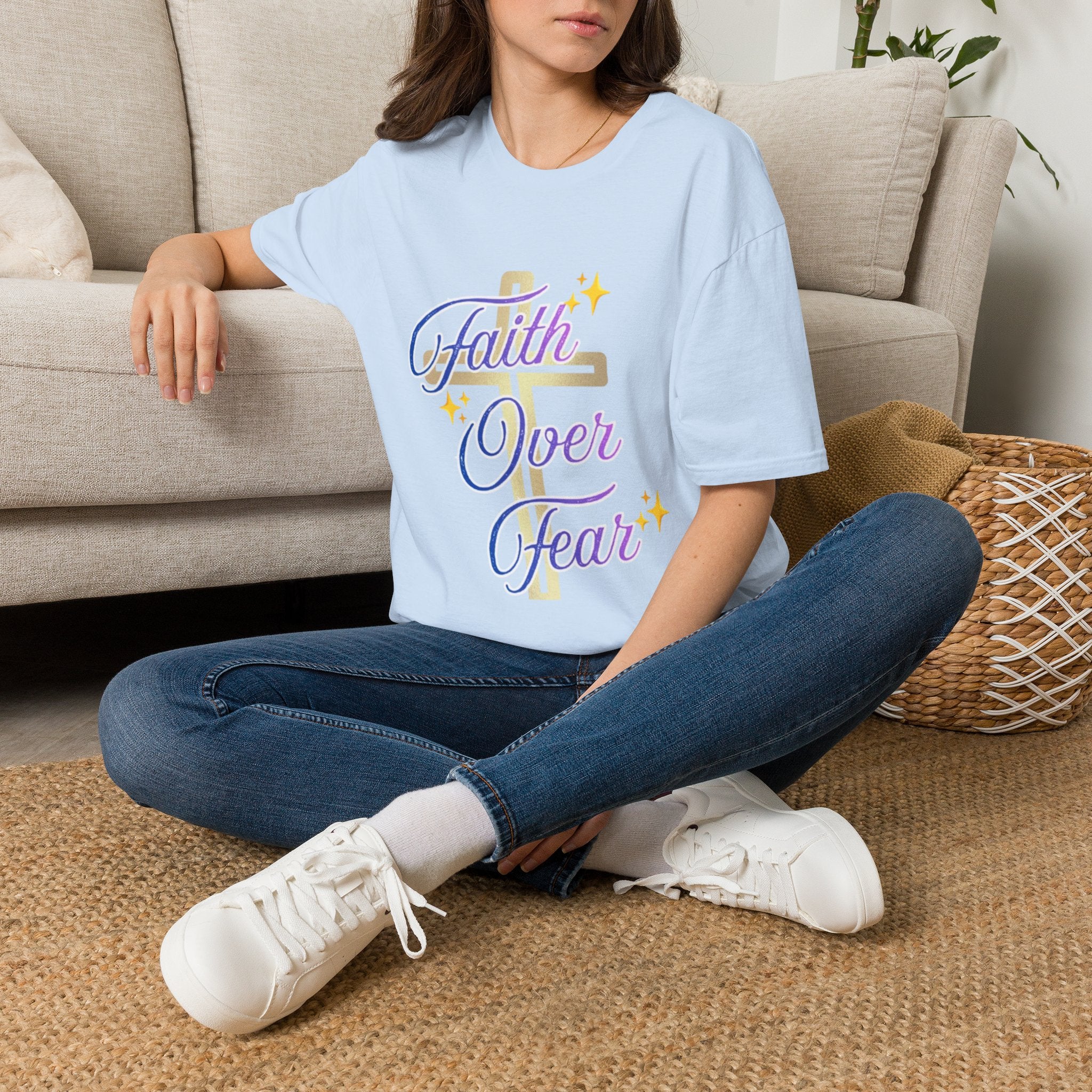 Faith Over Fear T-Shirt — Inspirational Christian Cross Tee