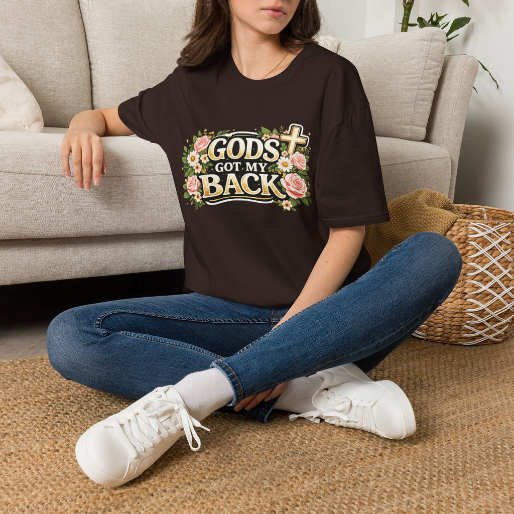 Faith T-Shirt — "God's Got My Back" Floral Cross Christian Tee