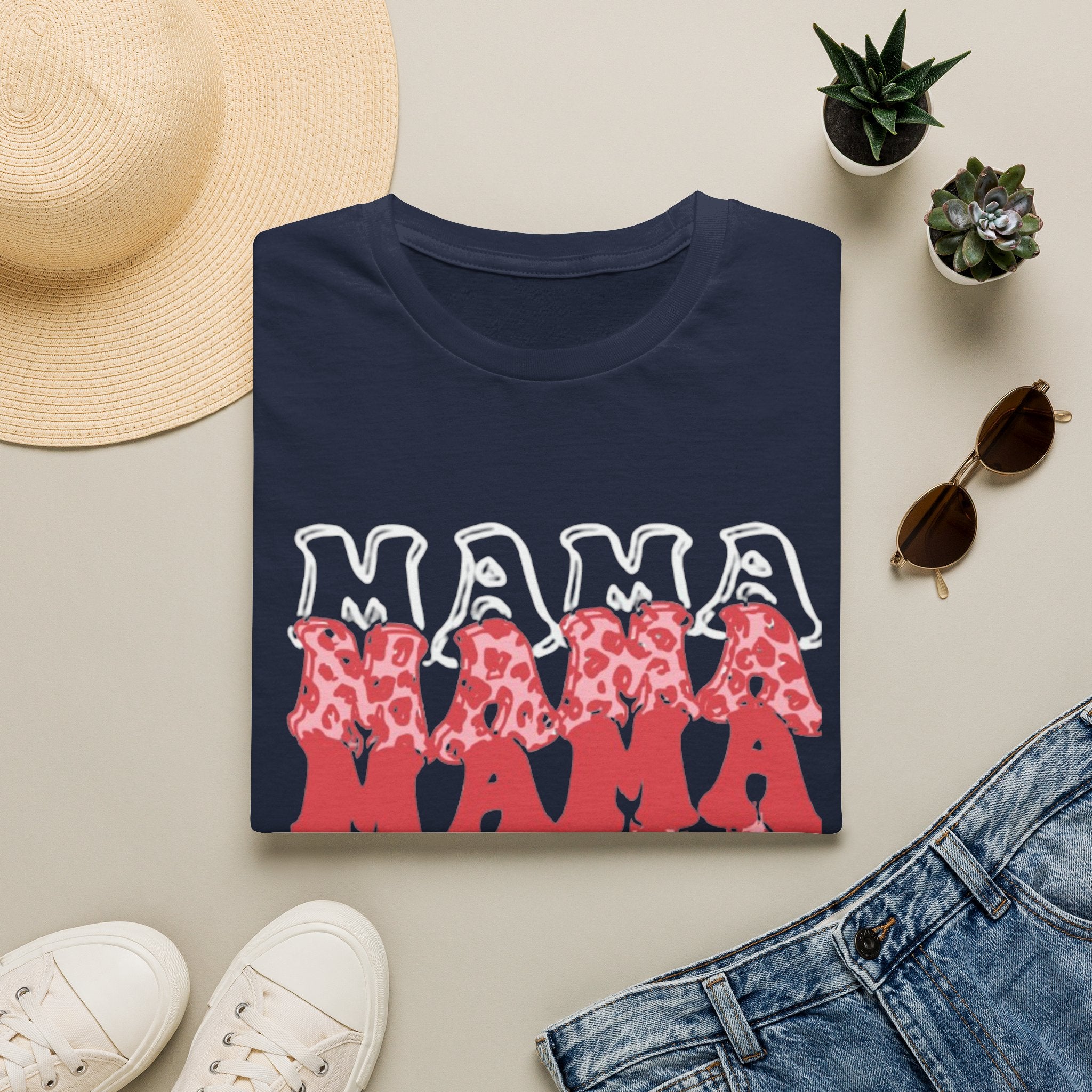 Mama Graphic Tee — Layered Red Leopard 'MAMA' Design
