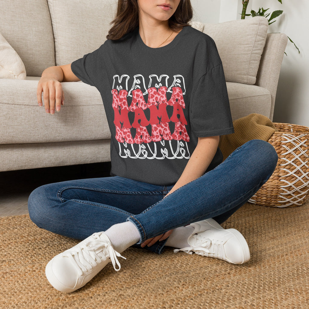 Mama Graphic Tee — Layered Red Leopard 'MAMA' Design