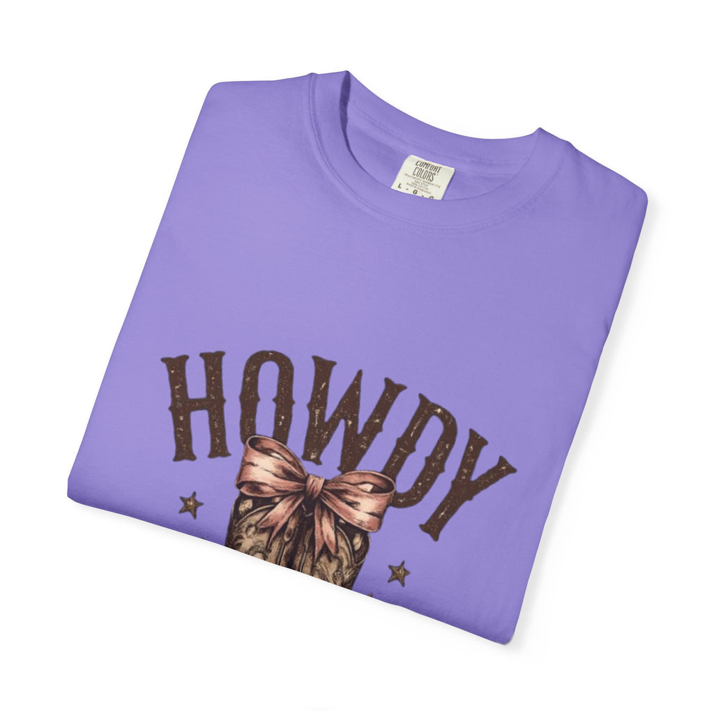 Howdy Cowboy Boots T-Shirt — Western Graphic Tee with Bow