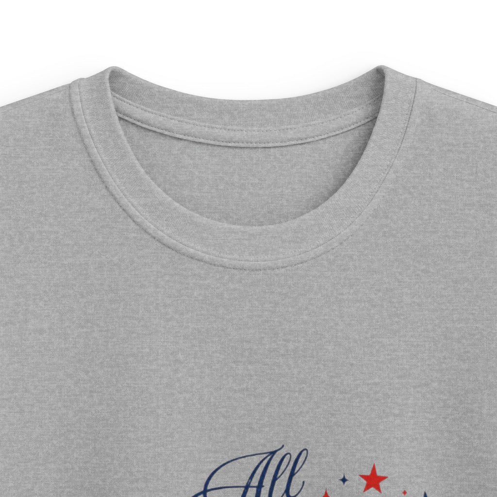 All American Girl Kids Tee – Patriotic 4th of July Shirt with Red White Blue Bow