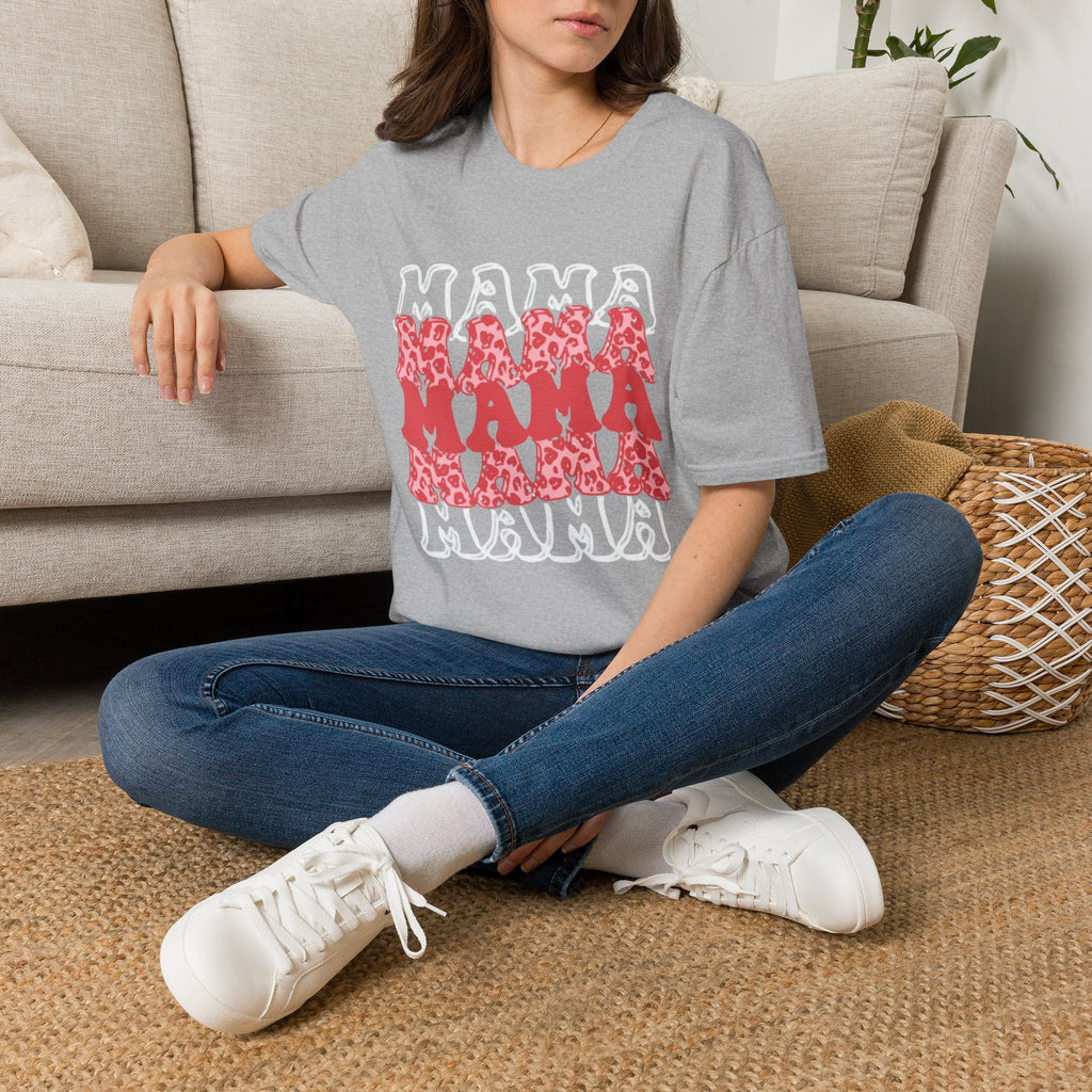 Mama Graphic Tee — Layered Red Leopard 'MAMA' Design