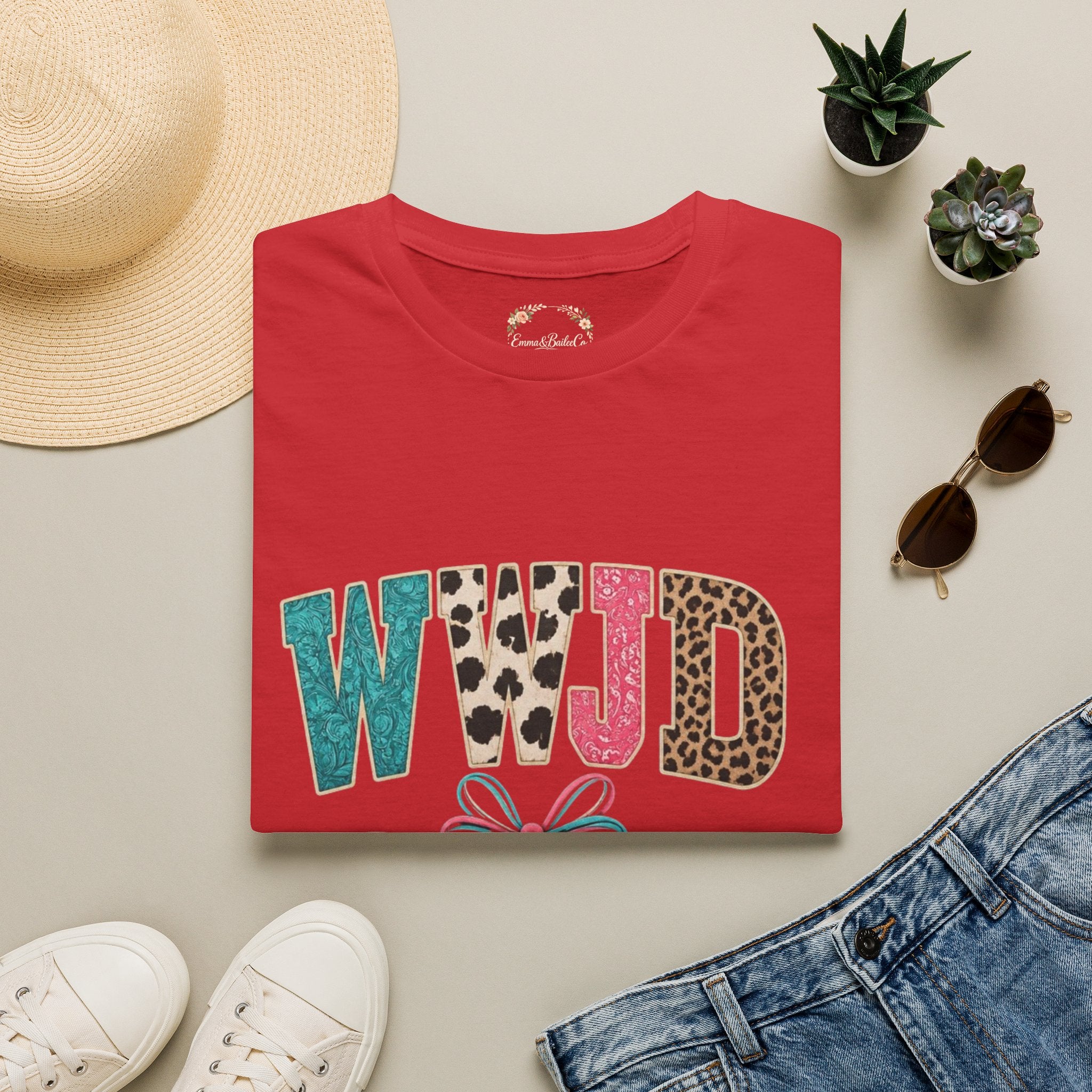 WWJD Leopard & Teal Graphic T-Shirt — Vintage Bow Faith Tee