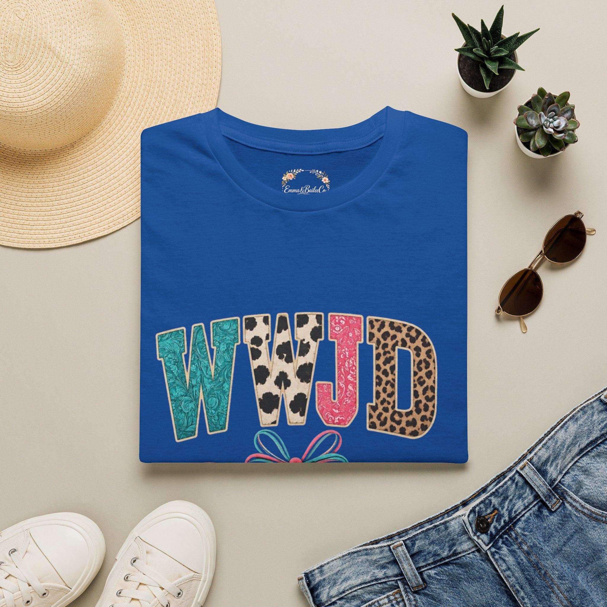WWJD Leopard & Teal Graphic T-Shirt — Vintage Bow Faith Tee