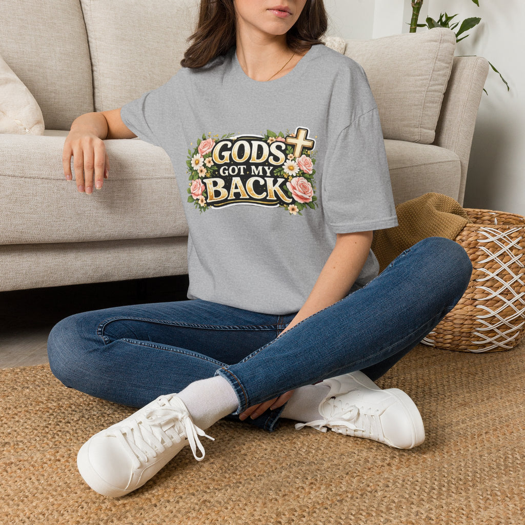 Faith T-Shirt — "God's Got My Back" Floral Cross Christian Tee