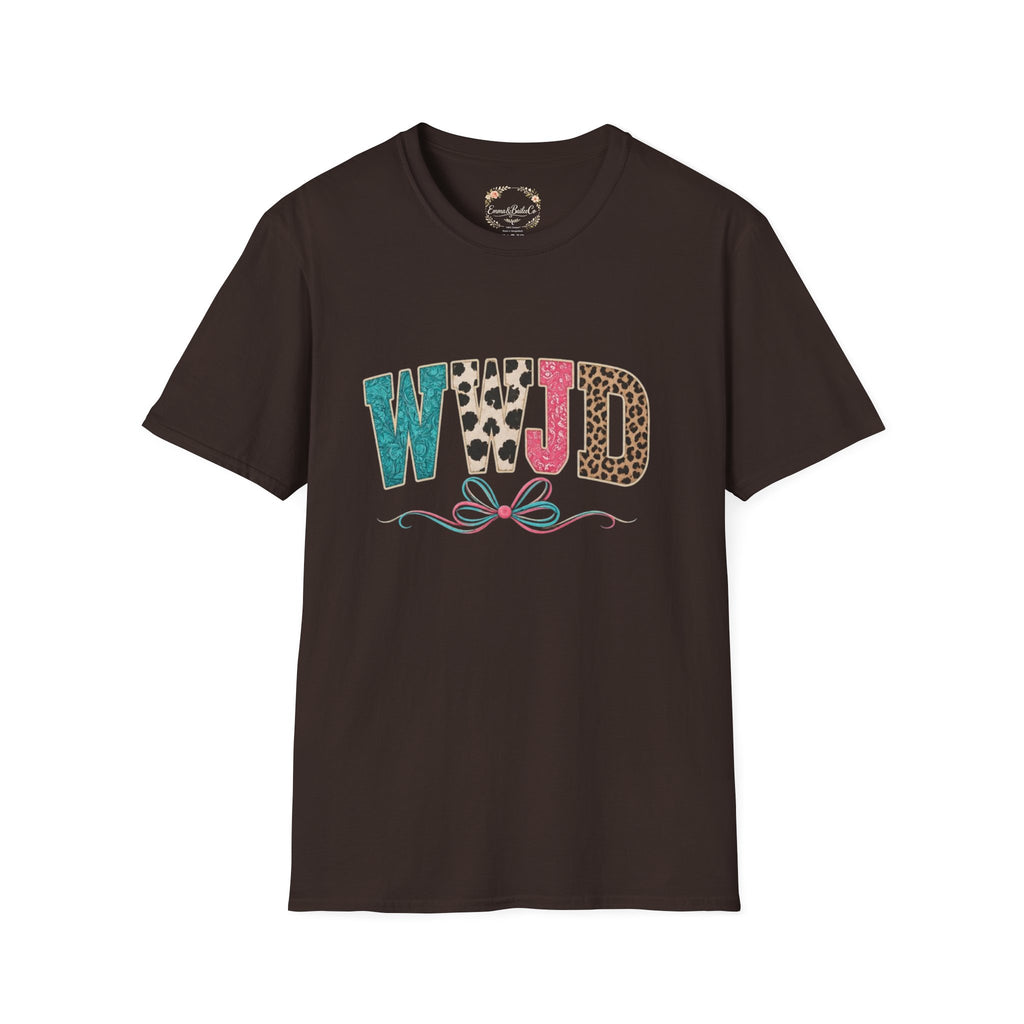 WWJD Leopard & Teal Graphic T-Shirt — Vintage Bow Faith Tee