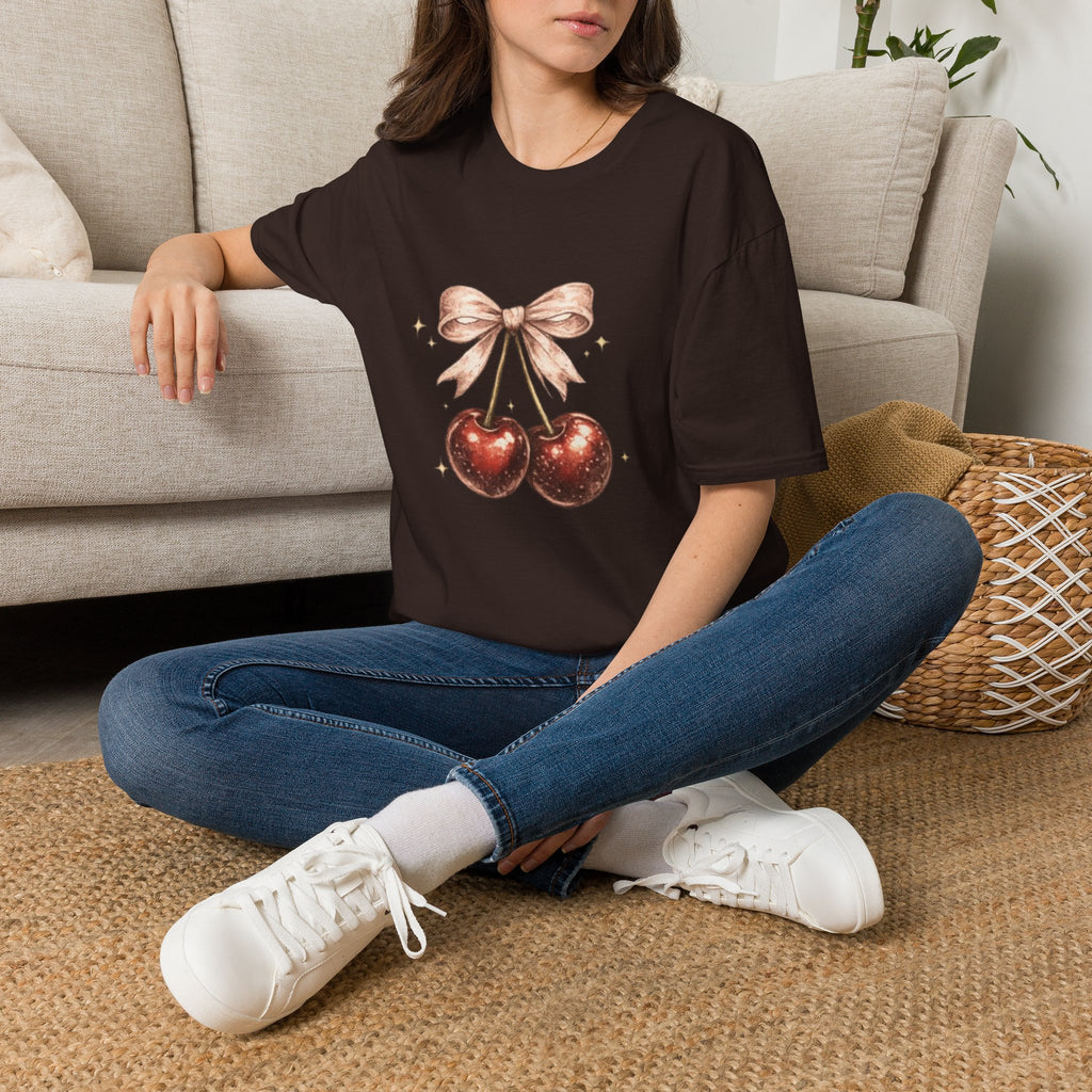 Cherry Bow T-Shirt — Cute Vintage Cherries Graphic
