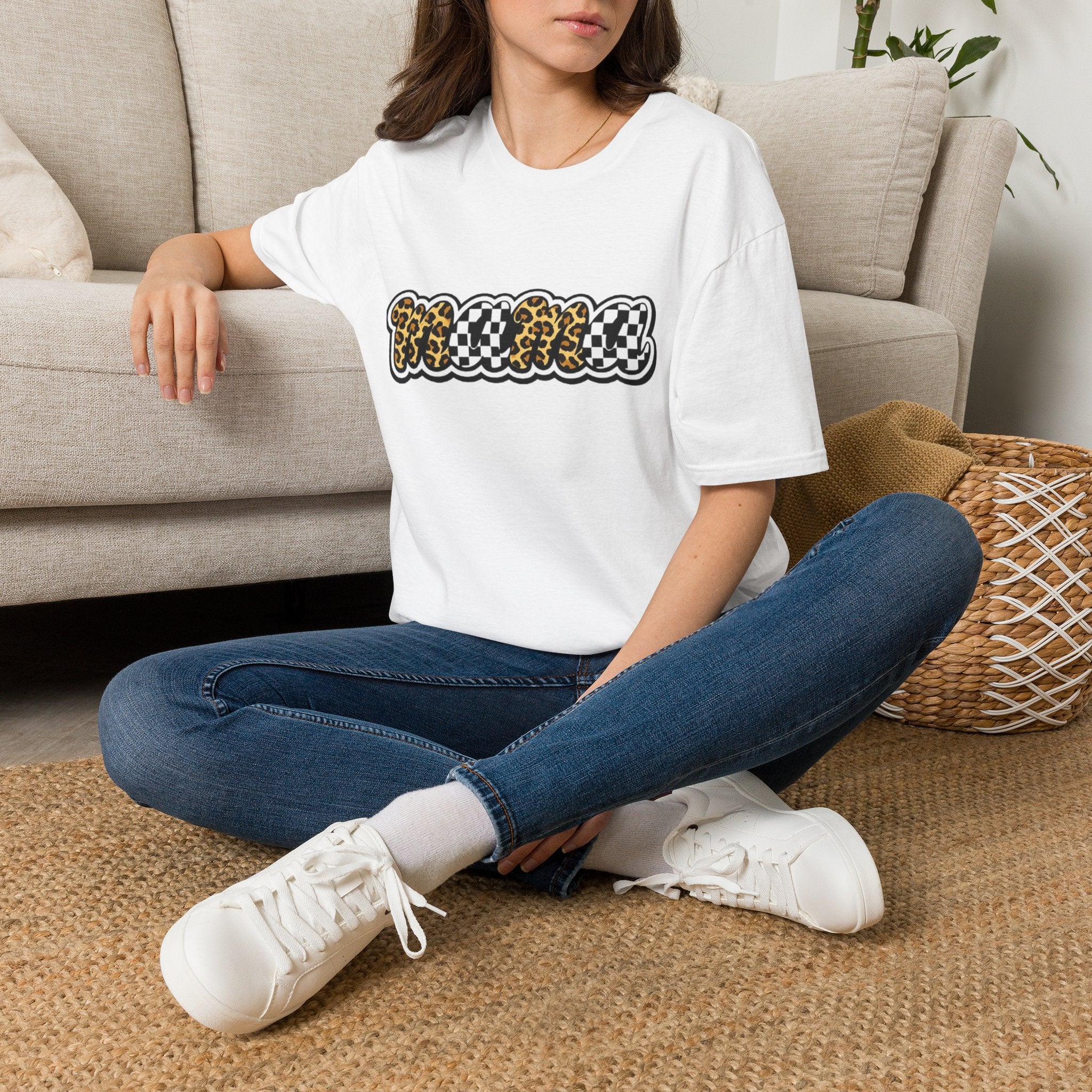 T-Shirt — 'Mama' Leopard & Checkerboard Retro Graphic Tee