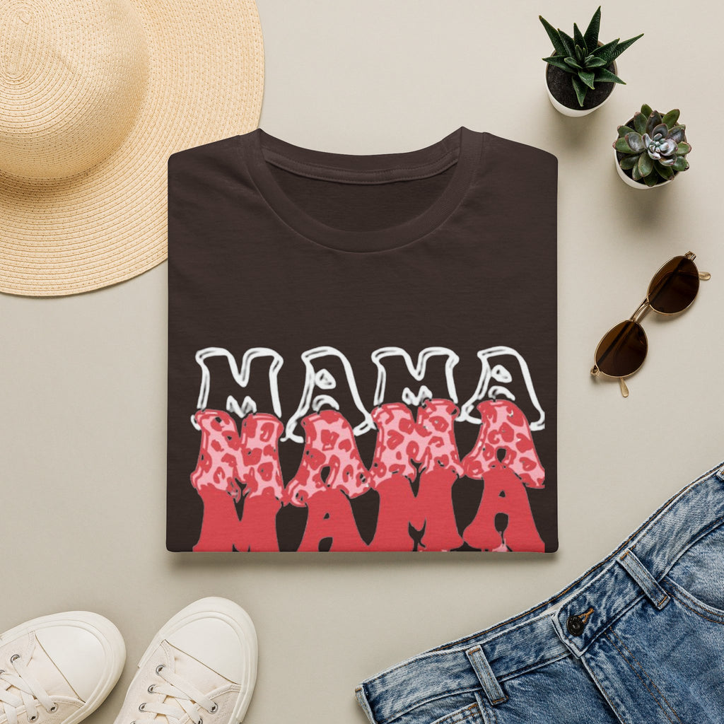 Mama Graphic Tee — Layered Red Leopard 'MAMA' Design