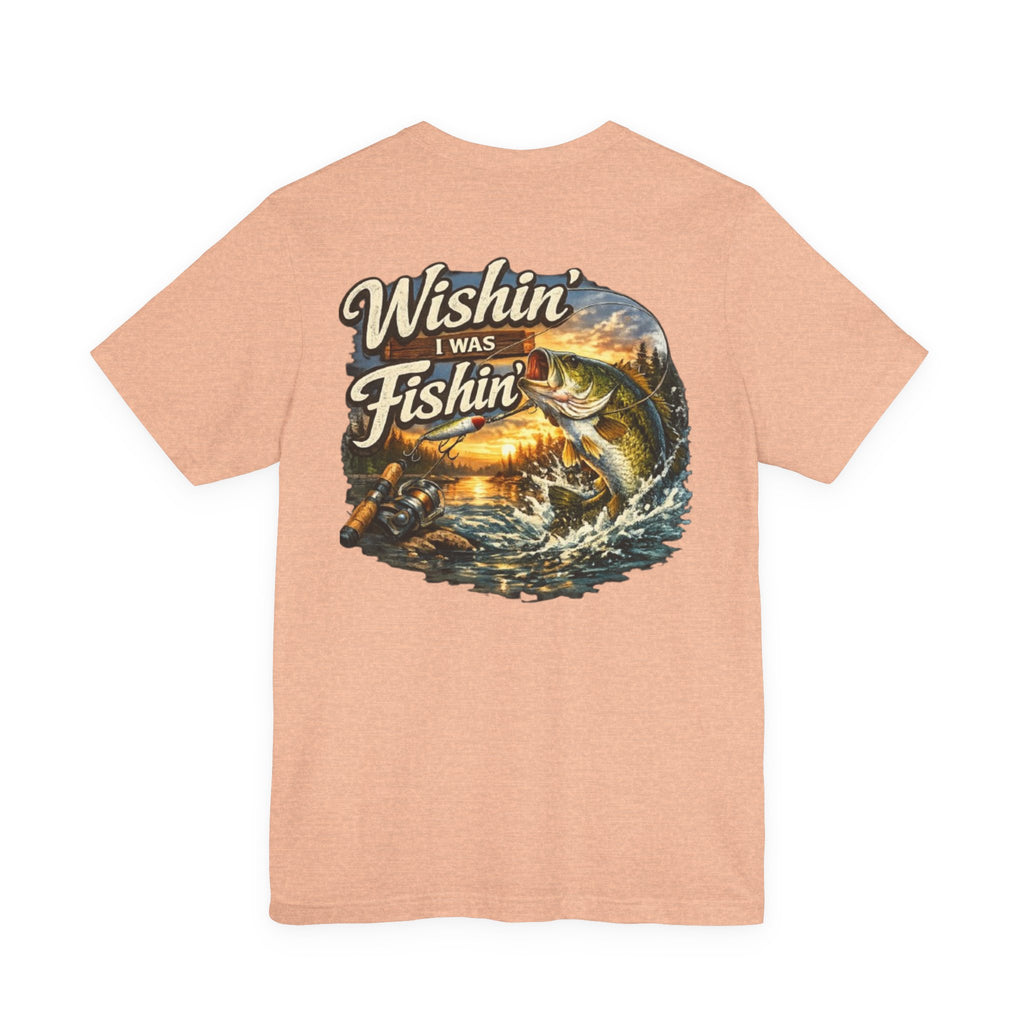 Fishing T-Shirt — "Wishin I Was Fishin" Vintage Bass Graphic