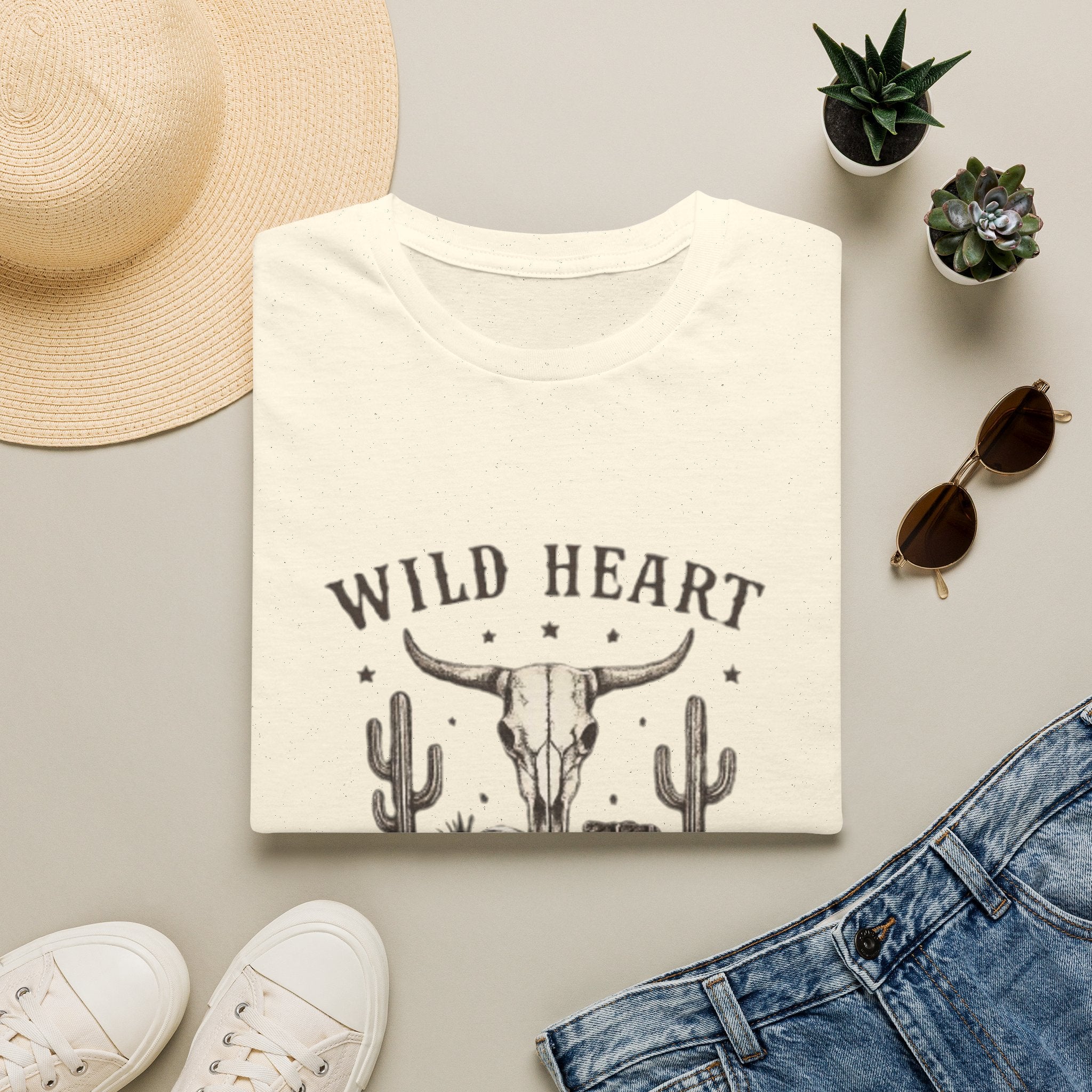Wild Heart Skull T-Shirt – Western Cactus 'Free Spirit' Graphic Tee