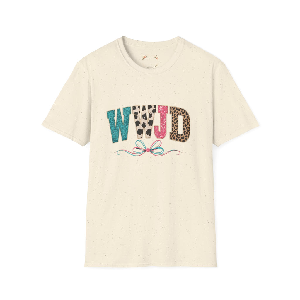 WWJD Leopard & Teal Graphic T-Shirt — Vintage Bow Faith Tee