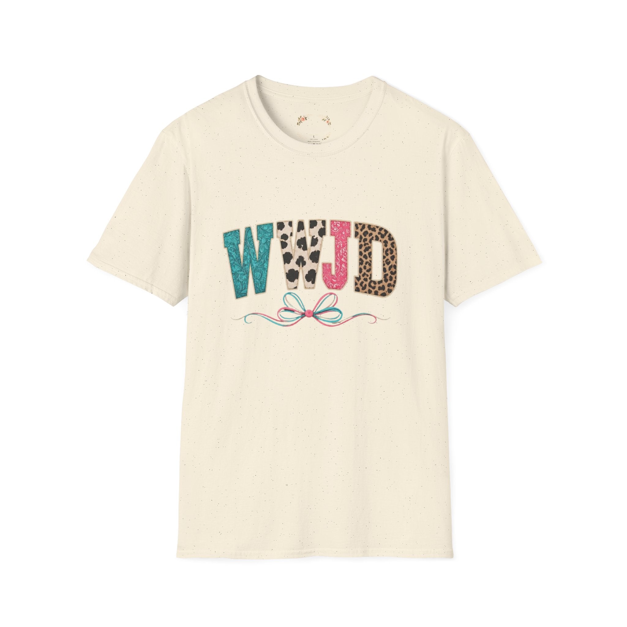 WWJD Leopard & Teal Graphic T-Shirt — Vintage Bow Faith Tee